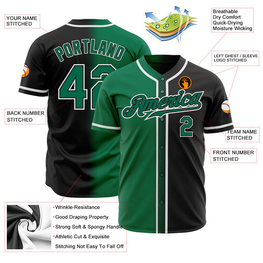 Custom Black Kelly Green-White Authentic Gradient Fashion Baseball Jersey - Sky-Custom