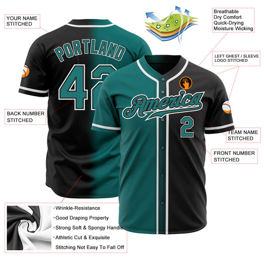 Custom Black Teal-White Authentic Gradient Fashion Baseball Jersey - Sky-Custom