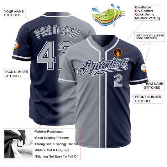 Custom Navy Gray-White Authentic Gradient Fashion Baseball Jersey - Sky-Custom