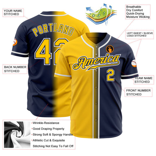 Custom Navy Yellow-White Authentic Gradient Fashion Baseball Jersey - Sky-Custom