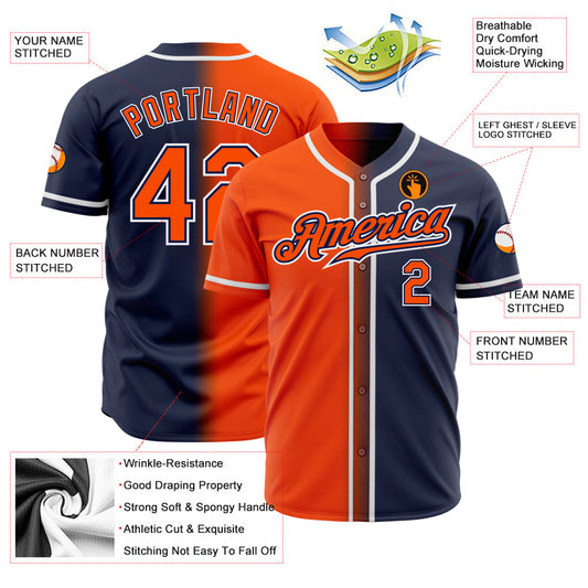 Custom Navy Orange-White Authentic Gradient Fashion Baseball Jersey - Sky-Custom