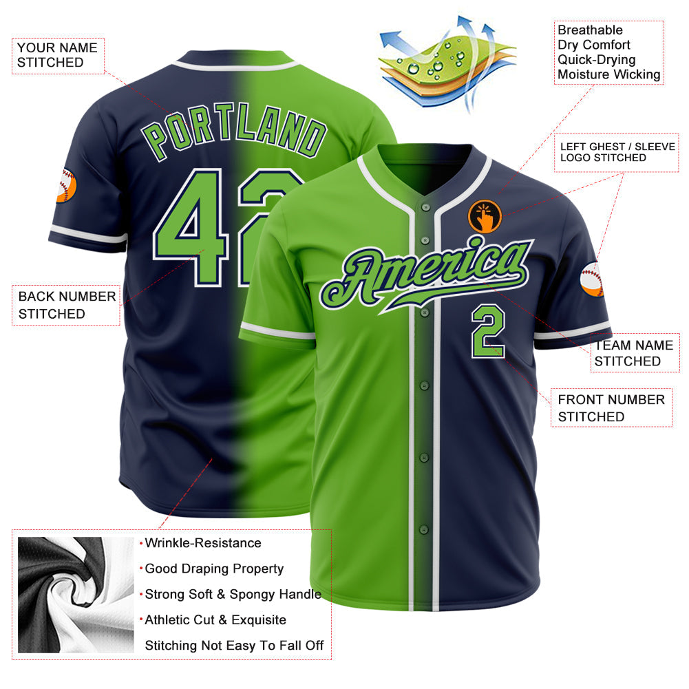 Custom Navy Neon Green-White Authentic Gradient Fashion Baseball Jersey - Sky-Custom