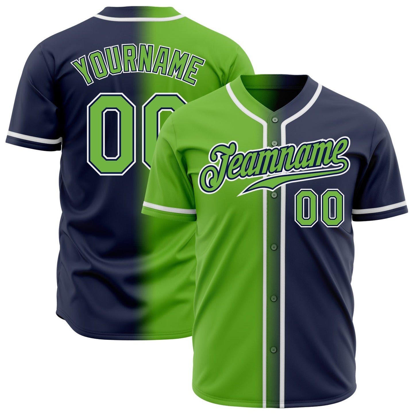 Custom Navy Neon Green-White Authentic Gradient Fashion Baseball Jersey - Sky-Custom