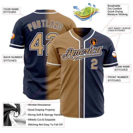 Custom Navy Old Gold-White Authentic Gradient Fashion Baseball Jersey - Sky-Custom