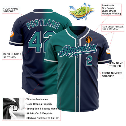 Custom Navy Teal-White Authentic Gradient Fashion Baseball Jersey - Sky-Custom