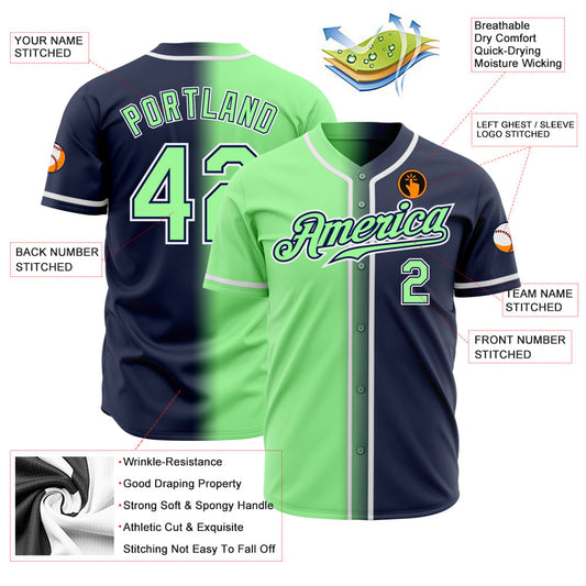 Custom Navy Pea Green-White Authentic Gradient Fashion Baseball Jersey - Sky-Custom