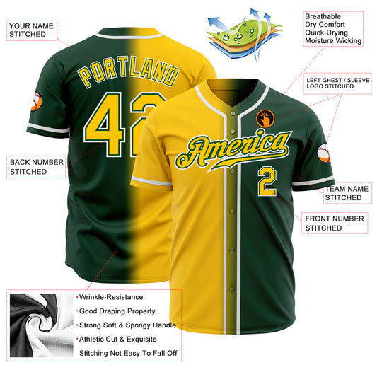 Custom Green Yellow-White Authentic Gradient Fashion Baseball Jersey - Sky-Custom