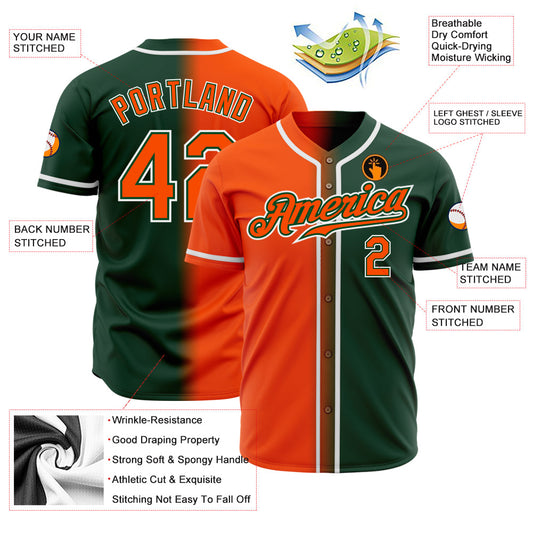 Custom Green Orange-White Authentic Gradient Fashion Baseball Jersey - Sky-Custom