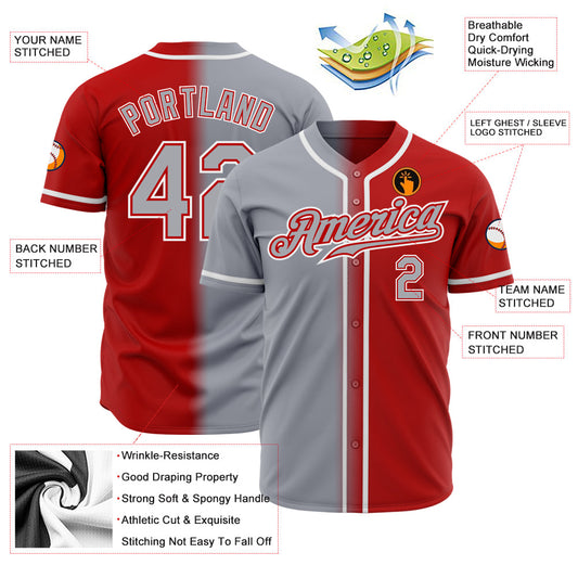Custom Red Gray-White Authentic Gradient Fashion Baseball Jersey - Sky-Custom