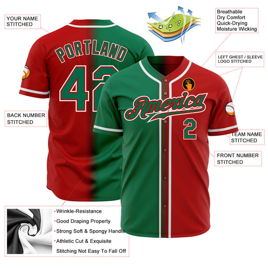 Custom Red Kelly Green-White Authentic Gradient Fashion Baseball Jersey - Sky-Custom
