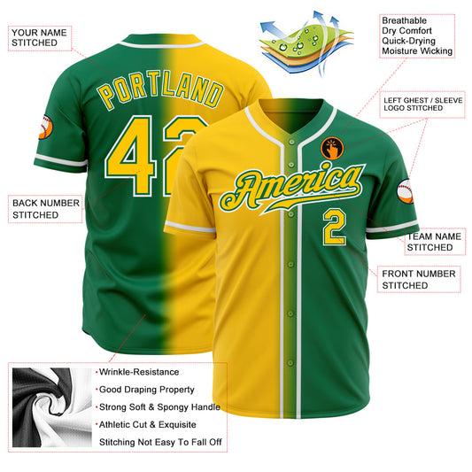 Custom Kelly Green Yellow-White Authentic Gradient Fashion Baseball Jersey - Sky-Custom