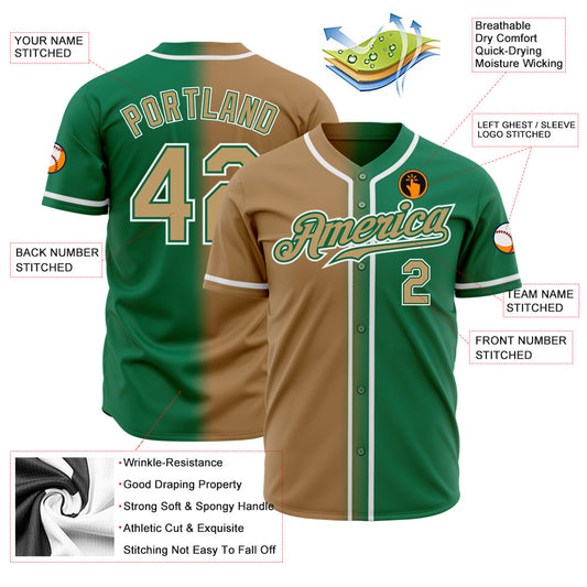 Custom Kelly Green Old Gold-White Authentic Gradient Fashion Baseball Jersey - Sky-Custom