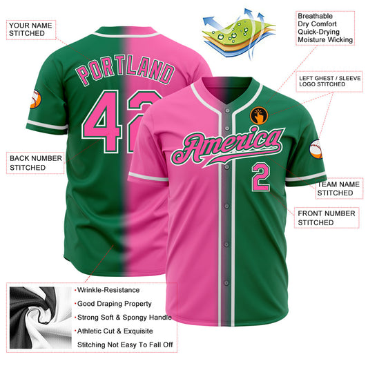 Custom Kelly Green Pink-White Authentic Gradient Fashion Baseball Jersey - Sky-Custom
