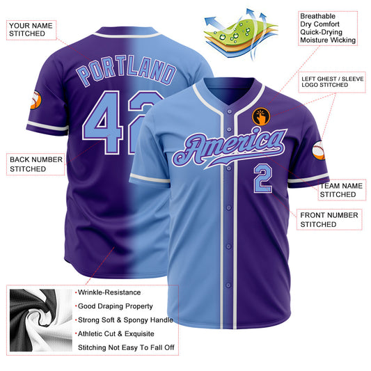 Custom Purple Light Blue-White Authentic Gradient Fashion Baseball Jersey - Sky-Custom