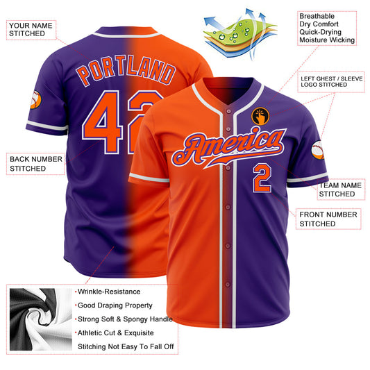 Custom Purple Orange-White Authentic Gradient Fashion Baseball Jersey - Sky-Custom