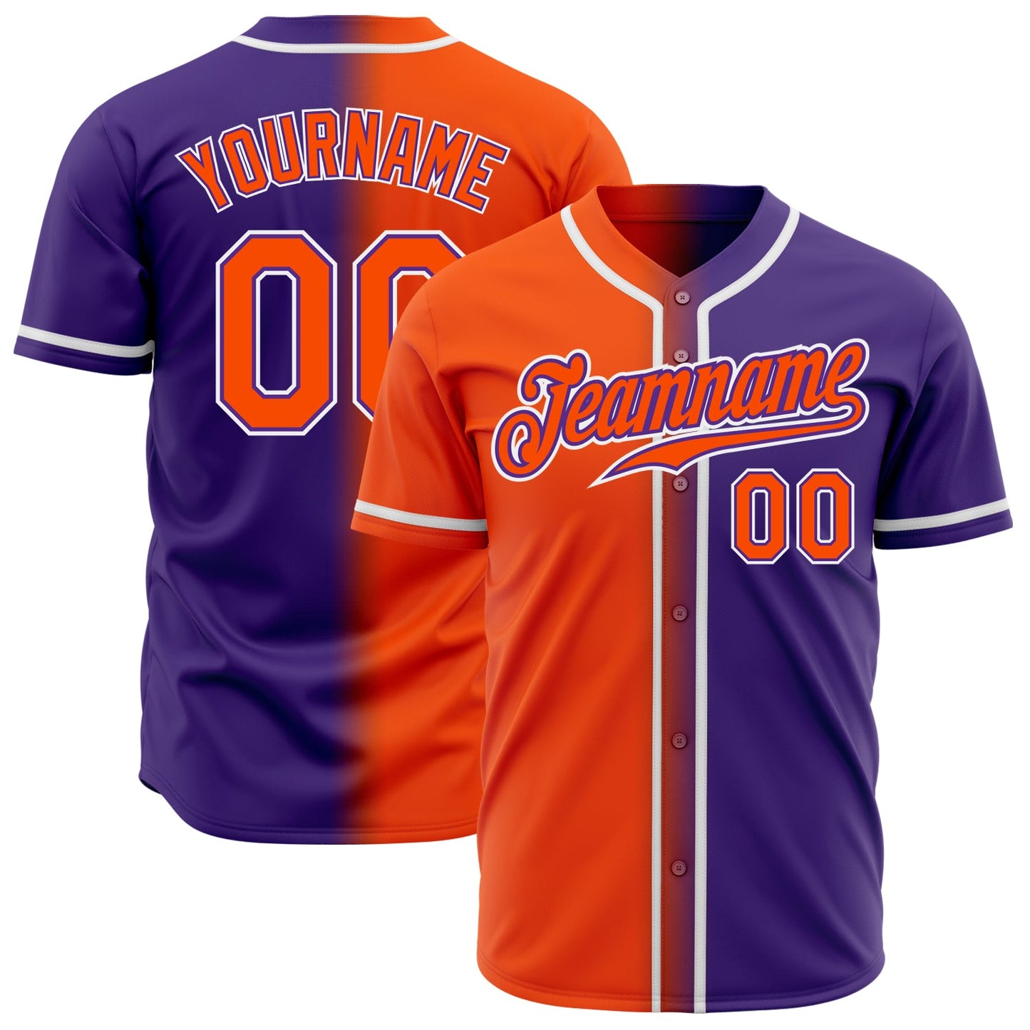 Custom Purple Orange-White Authentic Gradient Fashion Baseball Jersey - Sky-Custom
