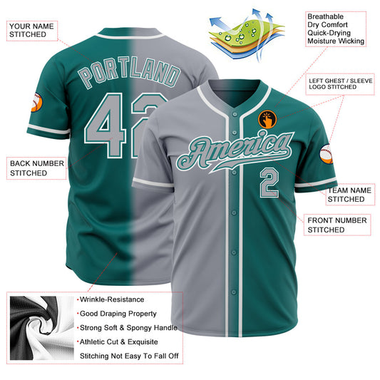 Custom Teal Gray-White Authentic Gradient Fashion Baseball Jersey - Sky-Custom