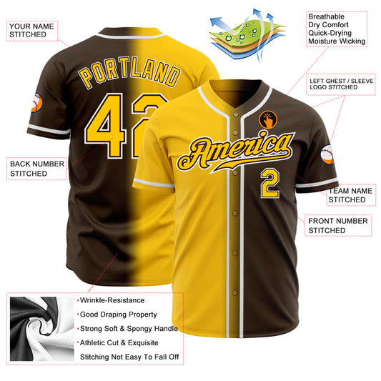 Custom Brown Yellow-White Authentic Gradient Fashion Baseball Jersey - Sky-Custom
