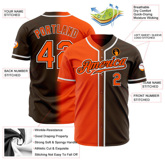 Custom Brown Orange-White Authentic Gradient Fashion Baseball Jersey - Sky-Custom