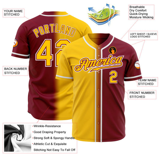 Custom Crimson Yellow-White Authentic Gradient Fashion Baseball Jersey - Sky-Custom