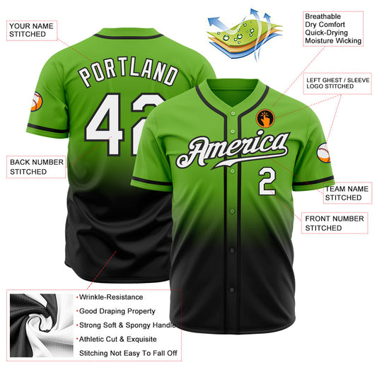 Custom Neon Green White-Black Authentic Fade Fashion Baseball Jersey - Sky-Custom