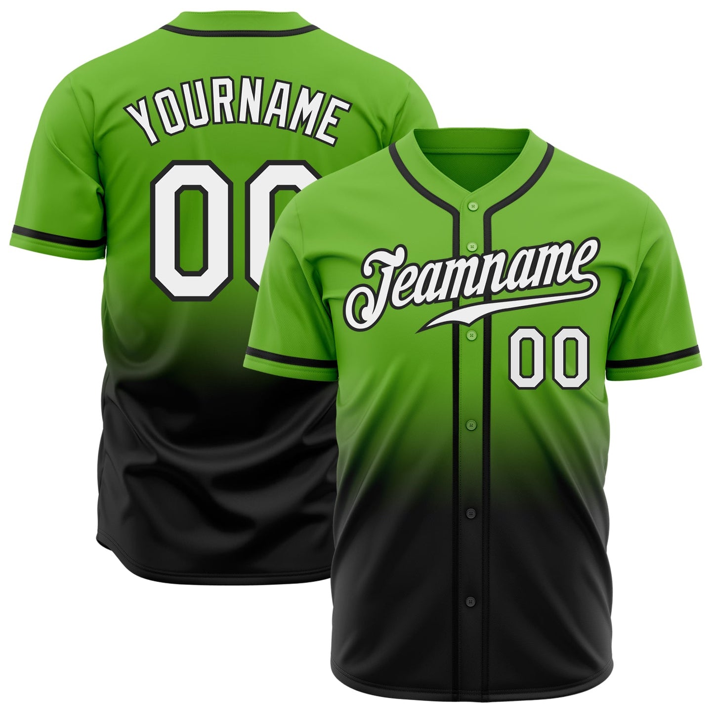 Custom Neon Green White-Black Authentic Fade Fashion Baseball Jersey - Sky-Custom