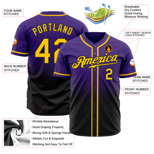 Custom Purple Gold-Black Authentic Fade Fashion Baseball Jersey - Sky-Custom