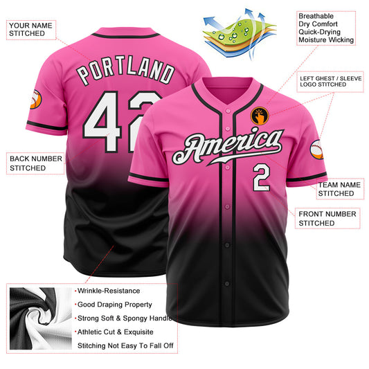 Custom Pink White-Black Authentic Fade Fashion Baseball Jersey - Sky-Custom
