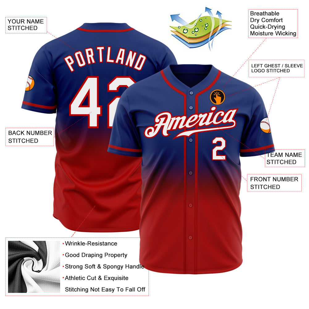 Custom Royal White-Red Authentic Fade Fashion Baseball Jersey - Sky-Custom