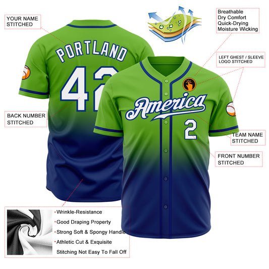 Custom Neon Green White-Royal Authentic Fade Fashion Baseball Jersey - Sky-Custom