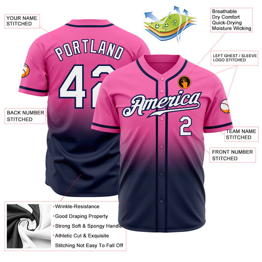Custom Pink White-Navy Authentic Fade Fashion Baseball Jersey - Sky-Custom