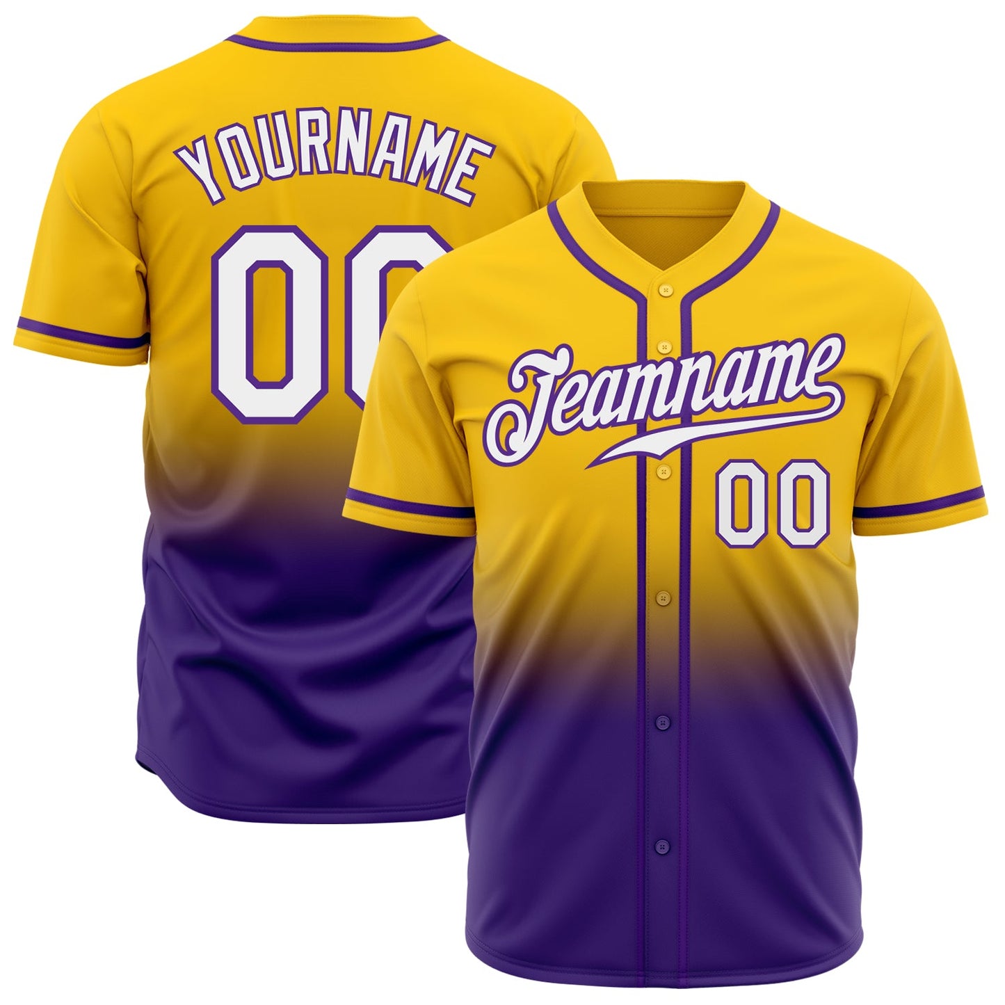 Custom Yellow White-Purple Authentic Fade Fashion Baseball Jersey - Sky-Custom