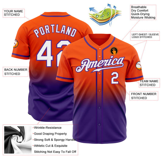 Custom Orange White-Purple Authentic Fade Fashion Baseball Jersey - Sky-Custom