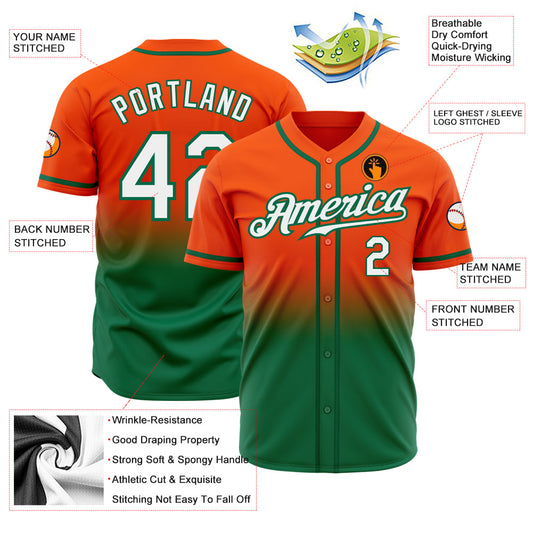 Custom Orange White-Kelly Green Authentic Fade Fashion Baseball Jersey - Sky-Custom