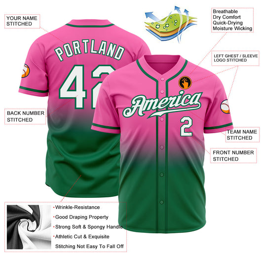 Custom Pink White-Kelly Green Authentic Fade Fashion Baseball Jersey - Sky-Custom