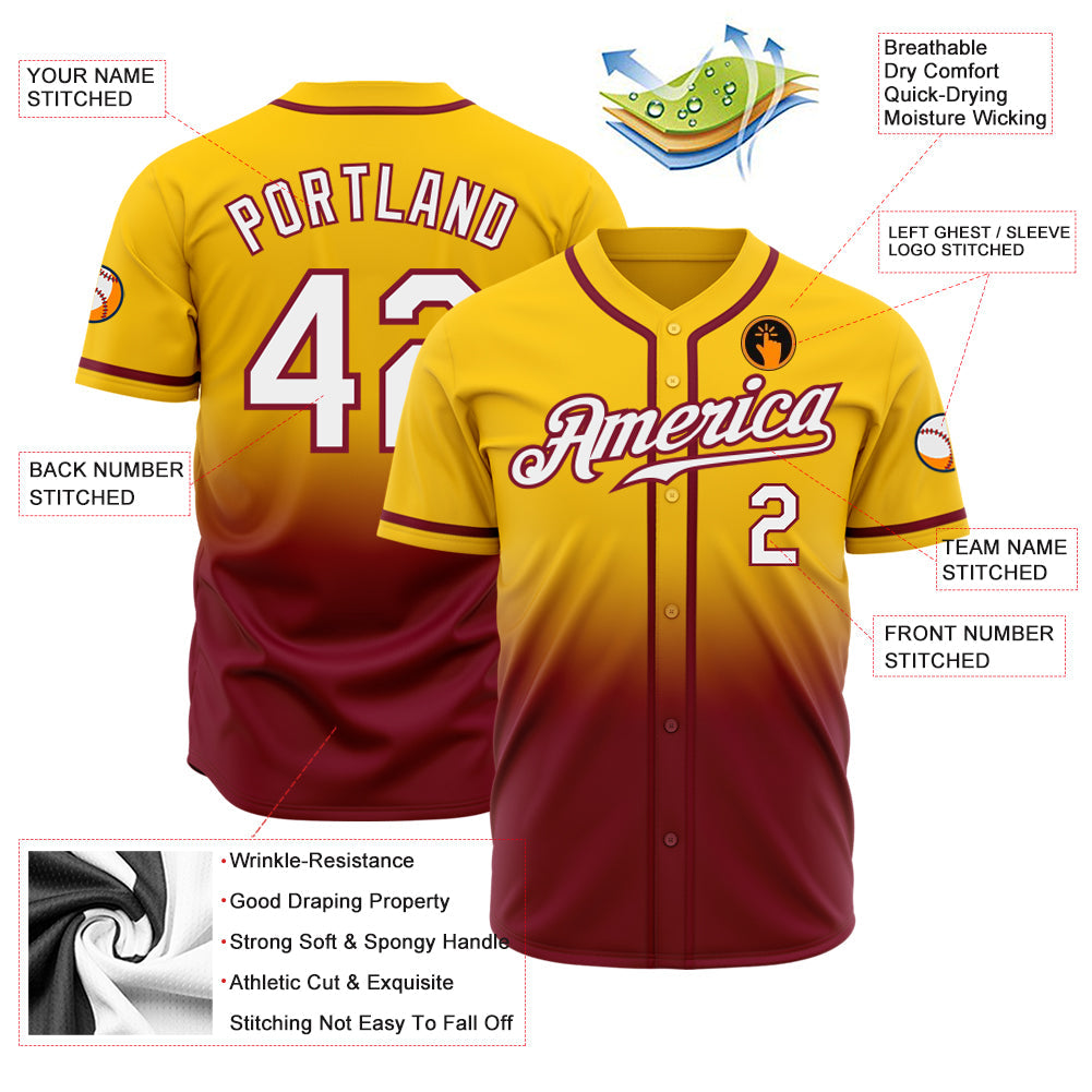 Custom Yellow White-Crimson Authentic Fade Fashion Baseball Jersey - Sky-Custom