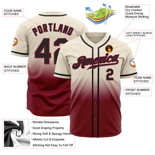 Custom Cream Black-Crimson Authentic Fade Fashion Baseball Jersey - Sky-Custom
