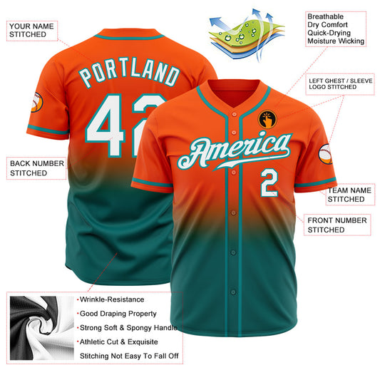 Custom Orange White-Teal Authentic Fade Fashion Baseball Jersey - Sky-Custom