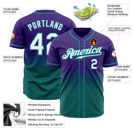 Custom Purple White-Teal Authentic Fade Fashion Baseball Jersey - Sky-Custom