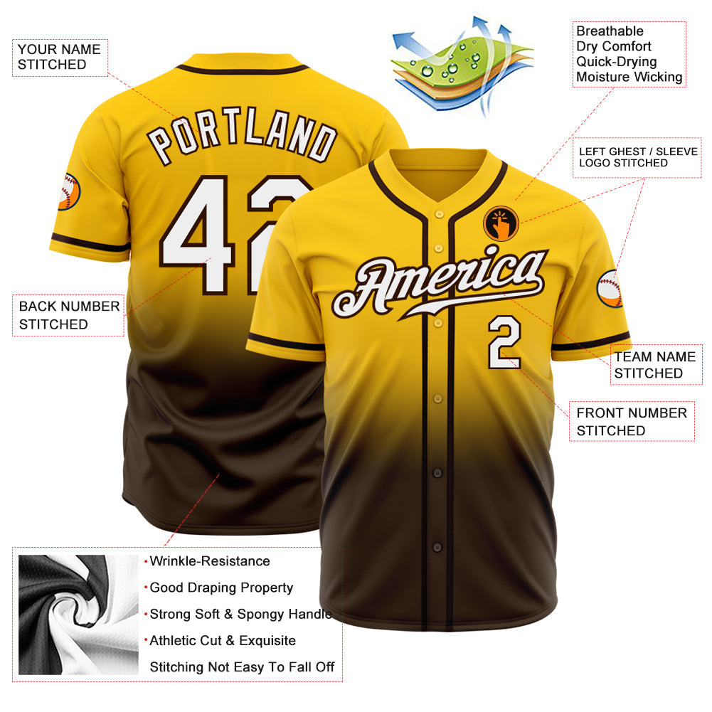 Custom Yellow White-Brown Authentic Fade Fashion Baseball Jersey - Sky-Custom
