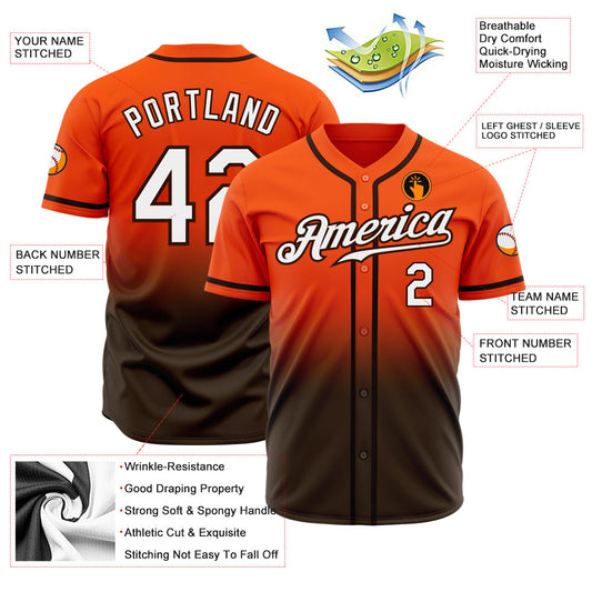 Custom Orange White-Brown Authentic Fade Fashion Baseball Jersey - Sky-Custom
