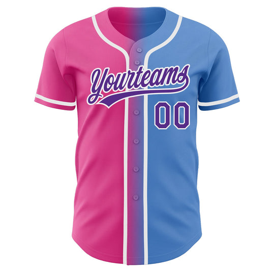 Custom Powder Blue Purple-Pink Authentic Gradient Fashion Baseball Jersey - Sky-Custom