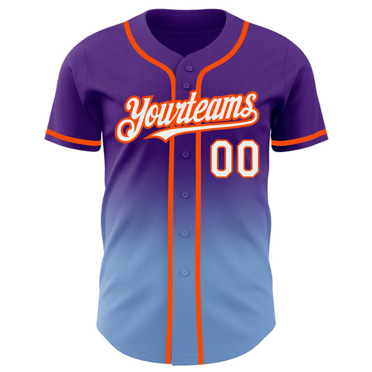Custom Purple White Light Blue-Orange Authentic Fade Fashion Baseball Jersey - Sky-Custom