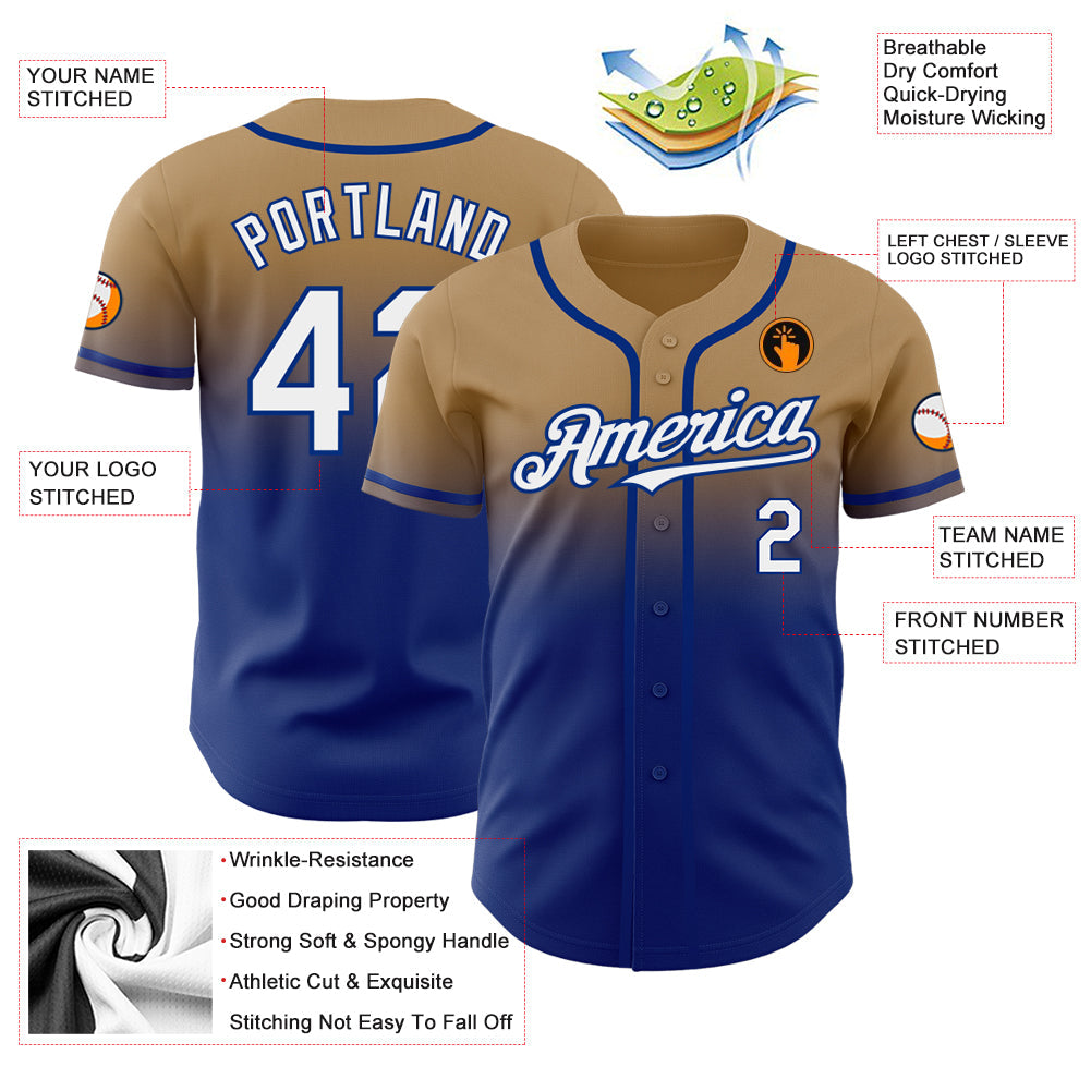 Custom Old Gold White-Royal Authentic Fade Fashion Baseball Jersey - Sky-Custom