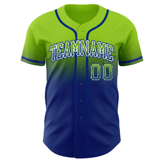 Custom Neon Green White-Royal Authentic Fade Fashion Baseball Jersey - Sky-Custom