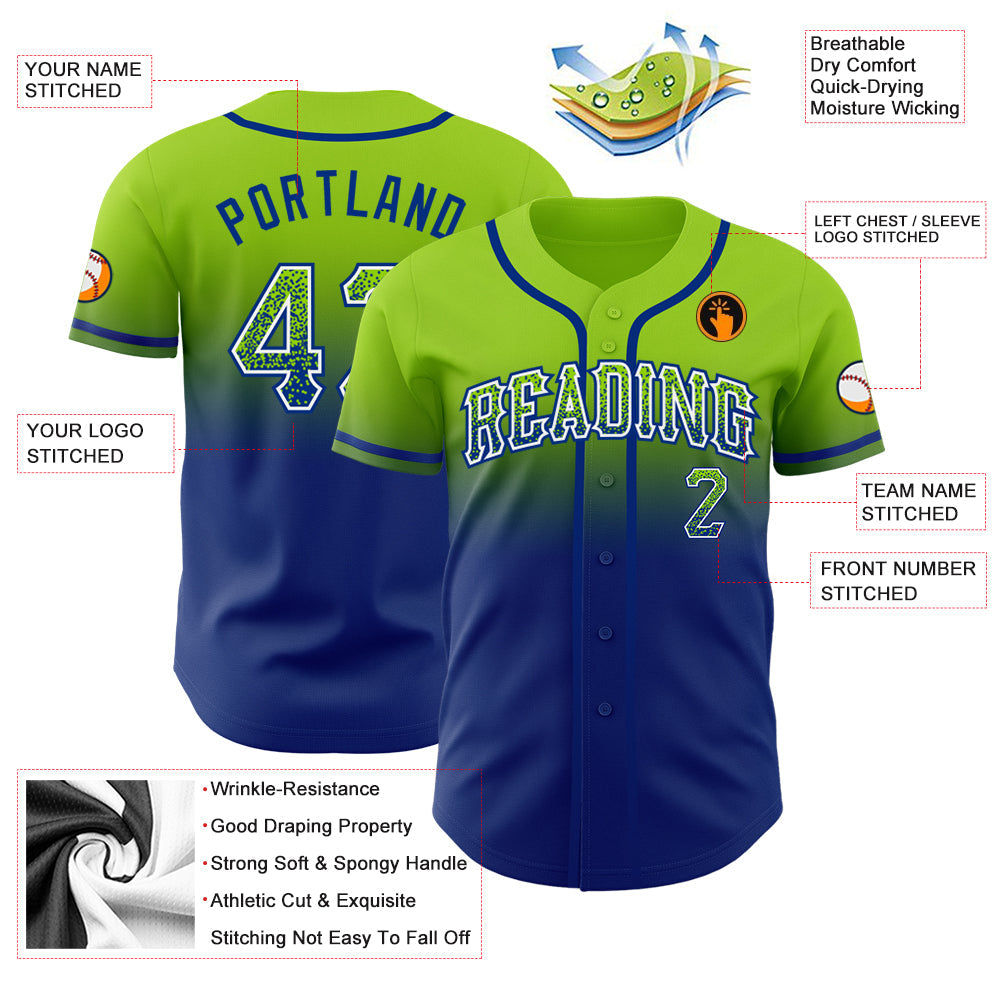 Custom Neon Green White-Royal Authentic Fade Fashion Baseball Jersey - Sky-Custom
