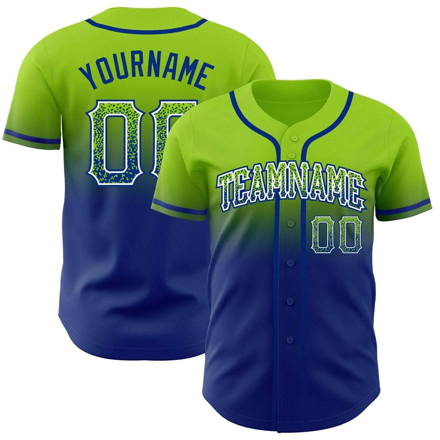 Custom Neon Green White-Royal Authentic Fade Fashion Baseball Jersey - Sky-Custom