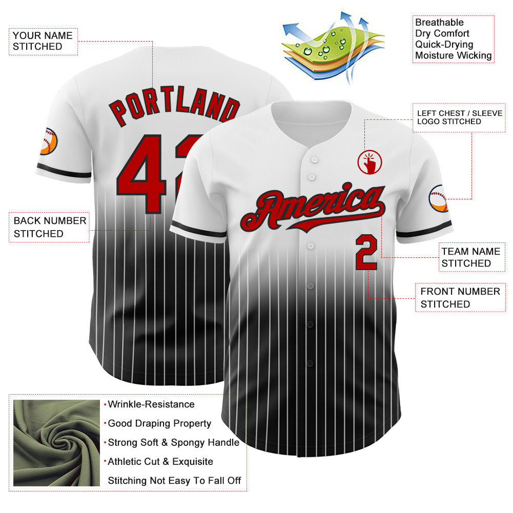 Custom White Pinstripe Red-Black Authentic Fade Fashion Baseball Jersey - Sky-Custom