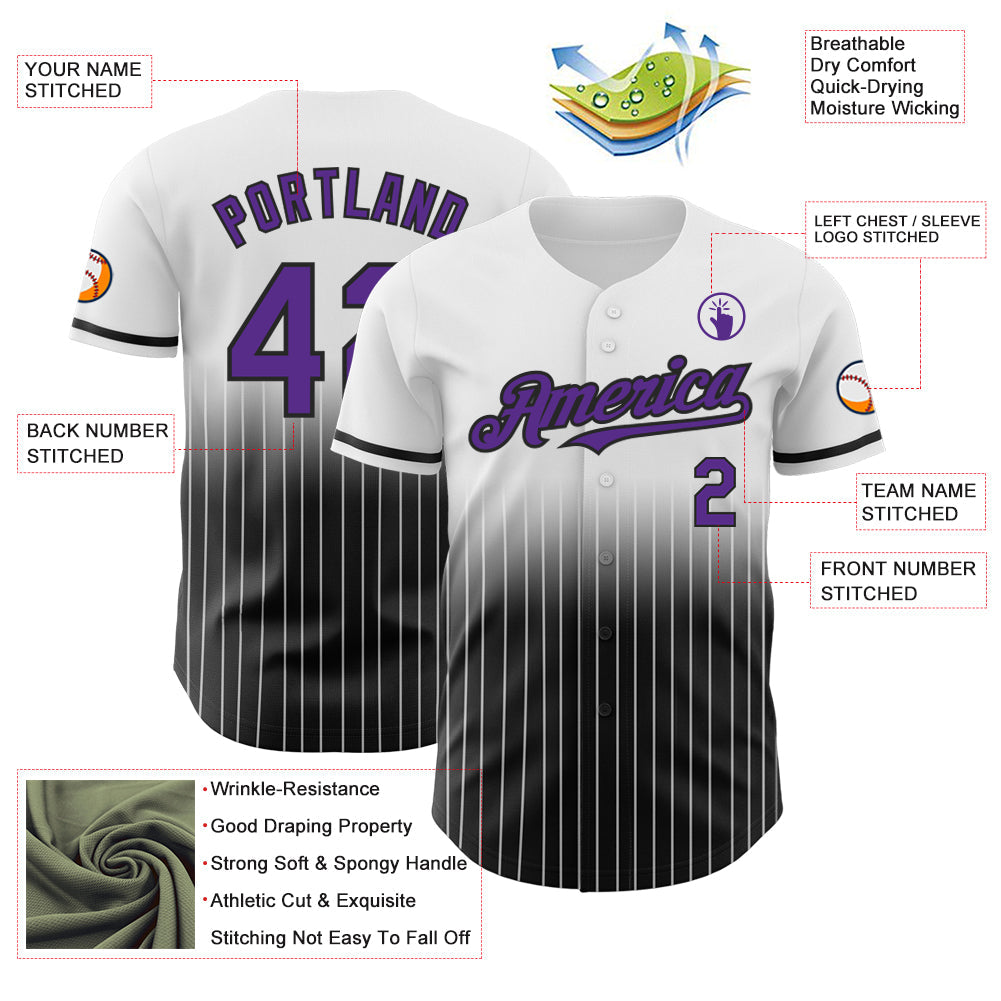 Custom White Pinstripe Purple-Black Authentic Fade Fashion Baseball Jersey - Sky-Custom