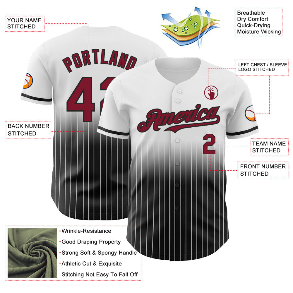 Custom White Pinstripe Crimson-Black Authentic Fade Fashion Baseball Jersey - Sky-Custom